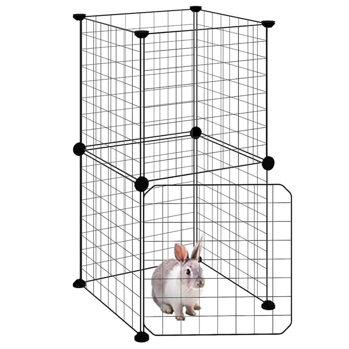 Cușcă animale de companie cu ușă, 8 panouri, negru 35x35cm oțel - WALTI WALTI