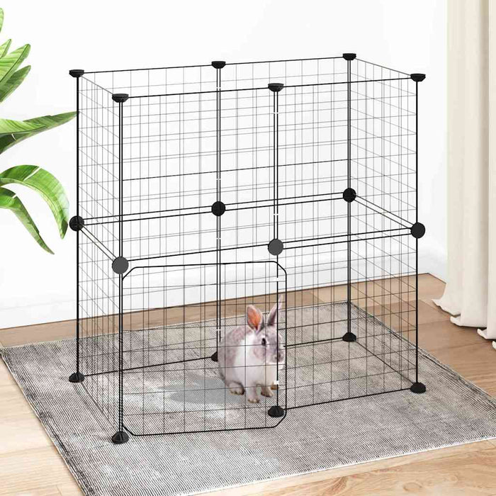 Cușcă animale de companie cu ușă 12 panouri negru 35x35 cm oțel - WALTI WALTI