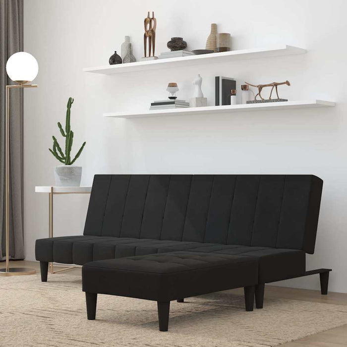 Canapea extensibilă cu 2 locuri cu taburet, negru, microfibră WALTI