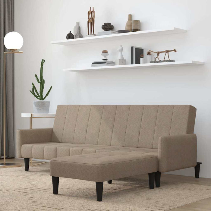 Canapea extensibilă cu 2 locuri cu taburet, taupe, microfibră WALTI