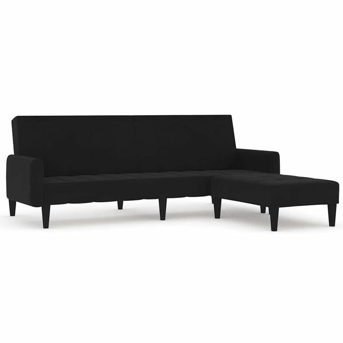 Canapea extensibilă cu 2 locuri cu taburet, negru, microfibră WALTI