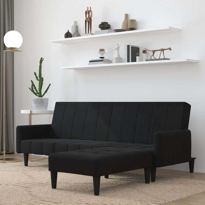 Canapea extensibilă cu 2 locuri cu taburet, negru, microfibră WALTI