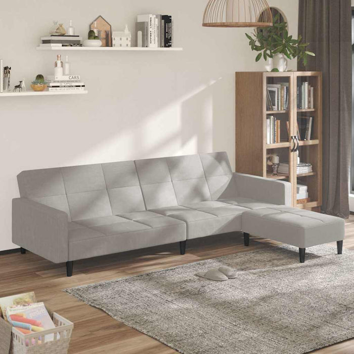 Canapea extensibilă 2 locuri, taburet, gri deschis, microfibră WALTI