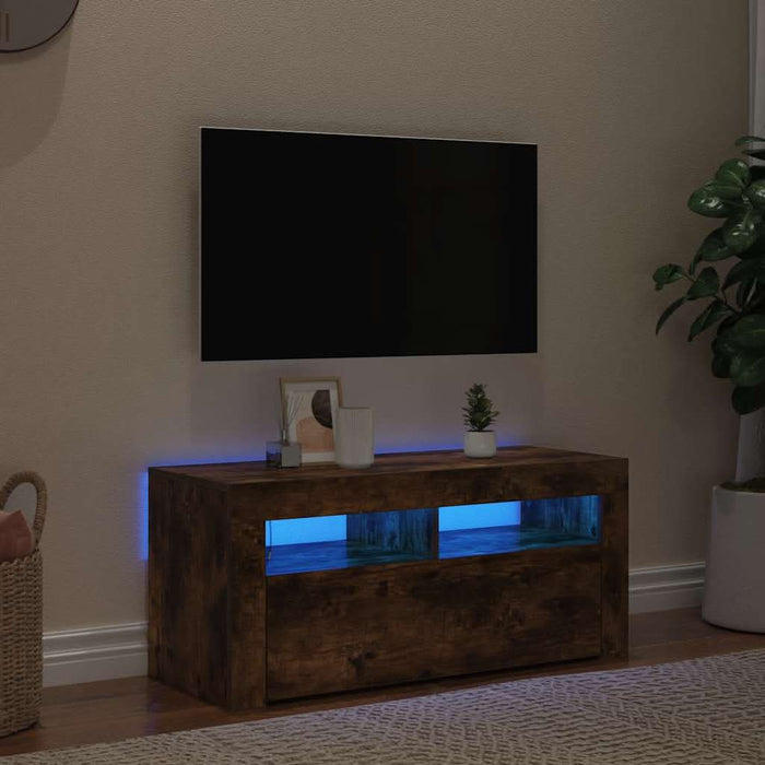Comodă TV cu lumini LED, stejar fumuriu, 90x35x40 cm - WALTI WALTI