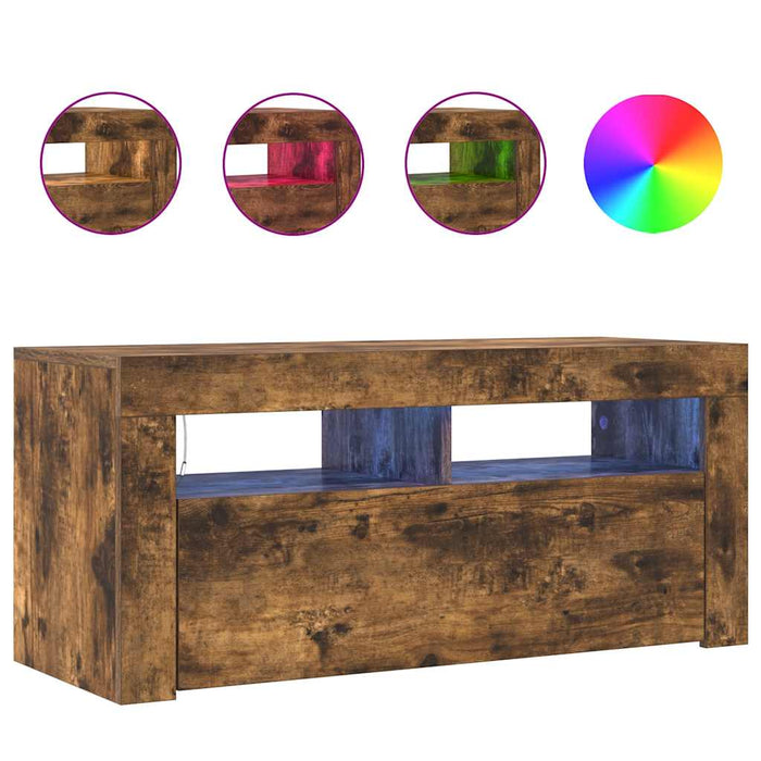 Comodă TV cu lumini LED, stejar fumuriu, 90x35x40 cm - WALTI WALTI