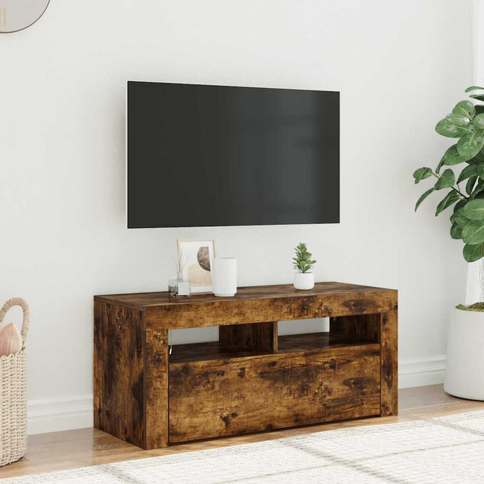 Comodă TV cu lumini LED, stejar fumuriu, 90x35x40 cm - WALTI WALTI