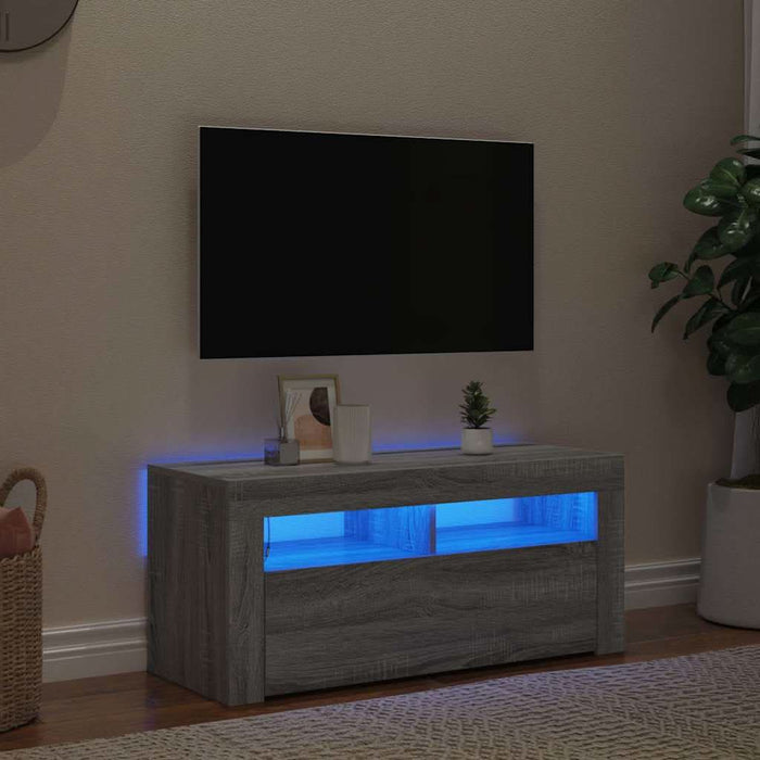 Comodă TV cu lumini LED, gri sonoma, 90x35x40 cm - WALTI WALTI