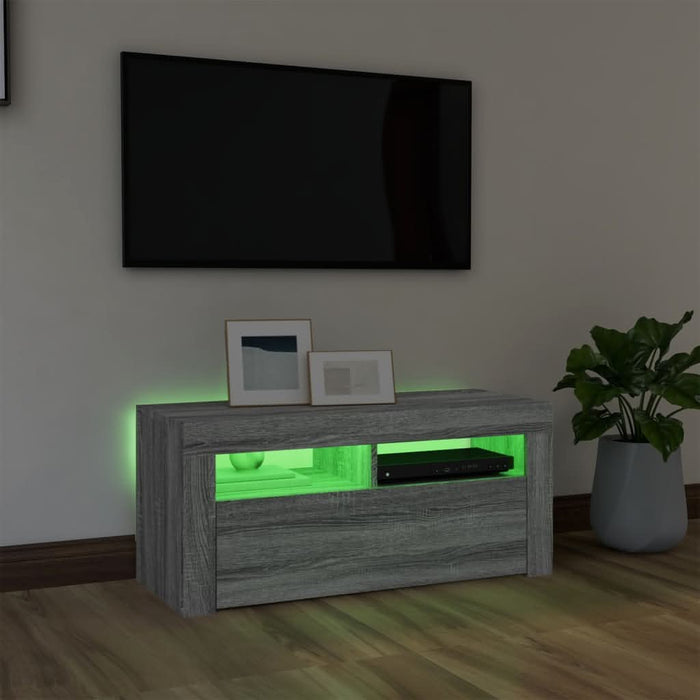 Comodă TV cu lumini LED, gri sonoma, 90x35x40 cm - WALTI WALTI