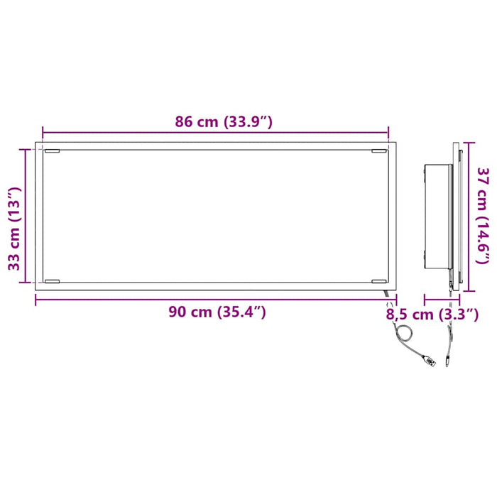 Oglindă Pe perete sonoma gri 90 x 8.5 x 37 cm Lemn compozit - WALTI WALTI