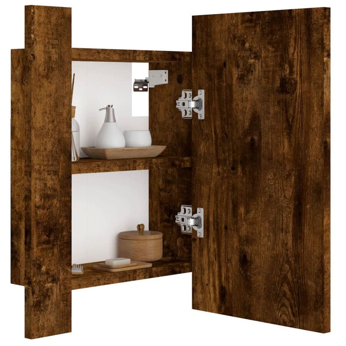 Dulap cu oglindă de baie LED, stejar fumuriu, 40x12x45 cm, lemn - WALTI WALTI