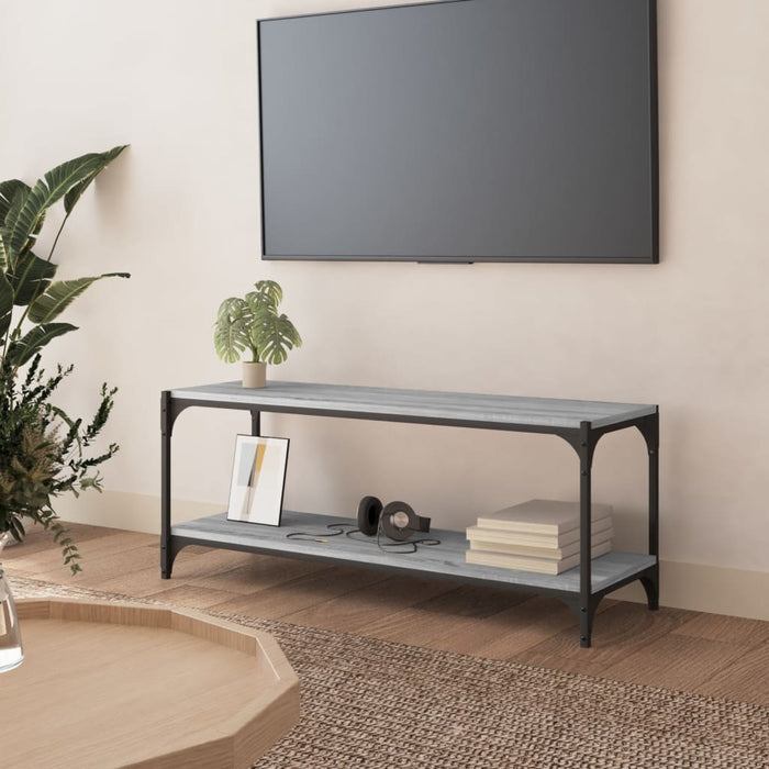 Comodă TV, gri sonoma, 100x33x41 cm, lemn prelucrat și oțel - WALTI WALTI