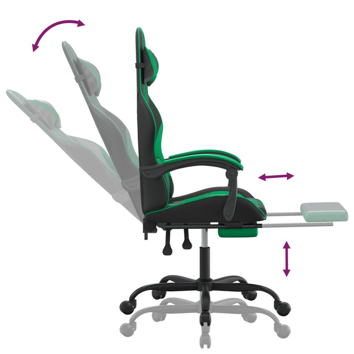 Scaun de gaming pivotant/suport picioare negru/verde piele eco - WALTI WALTI