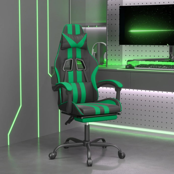 Scaun de gaming pivotant/suport picioare negru/verde piele eco - WALTI WALTI