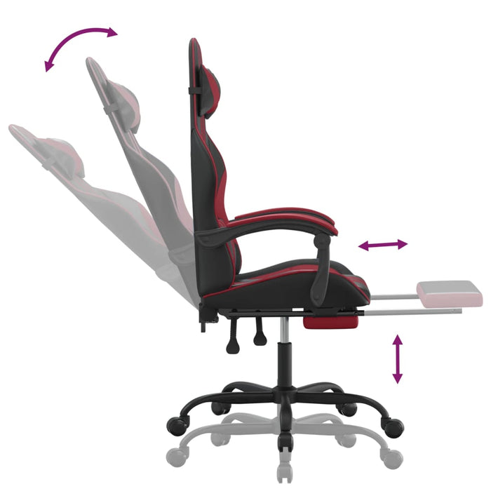 Scaun gaming pivotant/suport picioare negru/roșu vin piele eco - WALTI WALTI