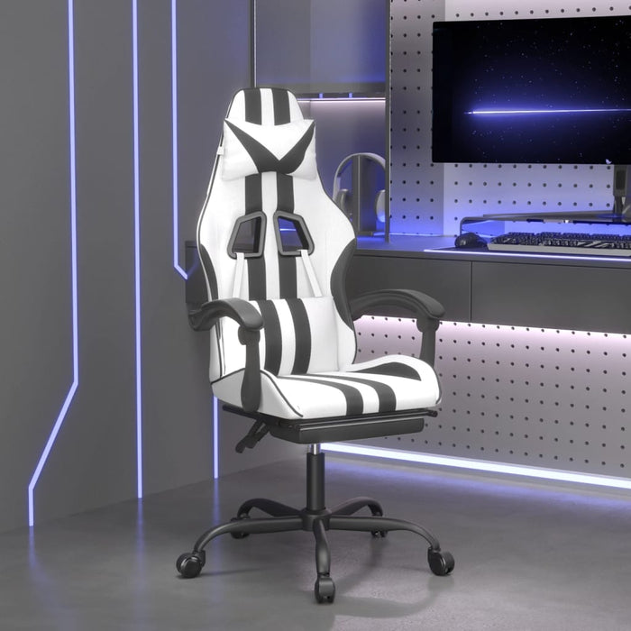 Scaun de gaming pivotant cu suport picioare alb&negru piele eco - WALTI WALTI