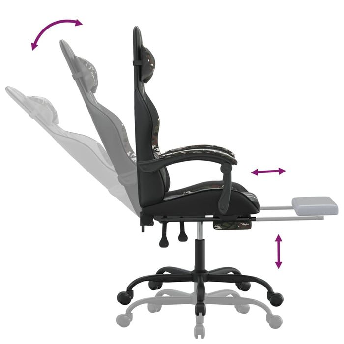 Scaun de gaming cu suport picioare negru/camuflaj piele eco - WALTI WALTI