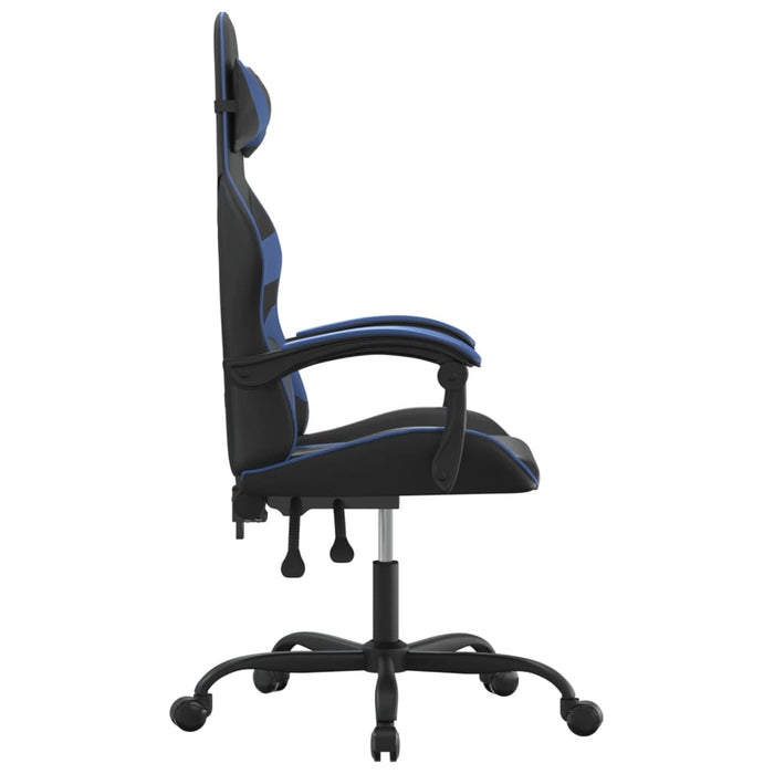 Scaun de gaming pivotant, negru și albastru, piele ecologică WALTI