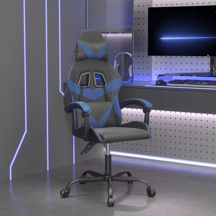 Scaun de gaming pivotant, negru și albastru, piele ecologică WALTI