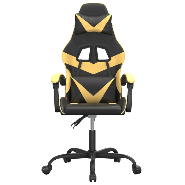 Scaun de gaming pivotant, negru și auriu, piele ecologică WALTI
