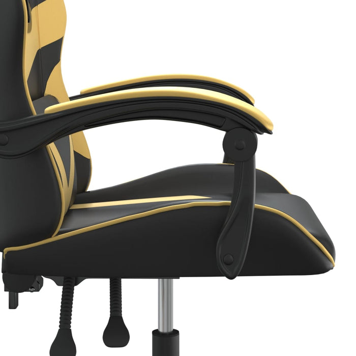 Scaun de gaming pivotant, negru și auriu, piele ecologică WALTI