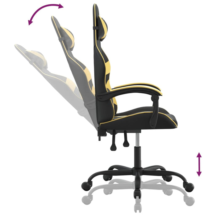Scaun de gaming pivotant, negru și auriu, piele ecologică WALTI