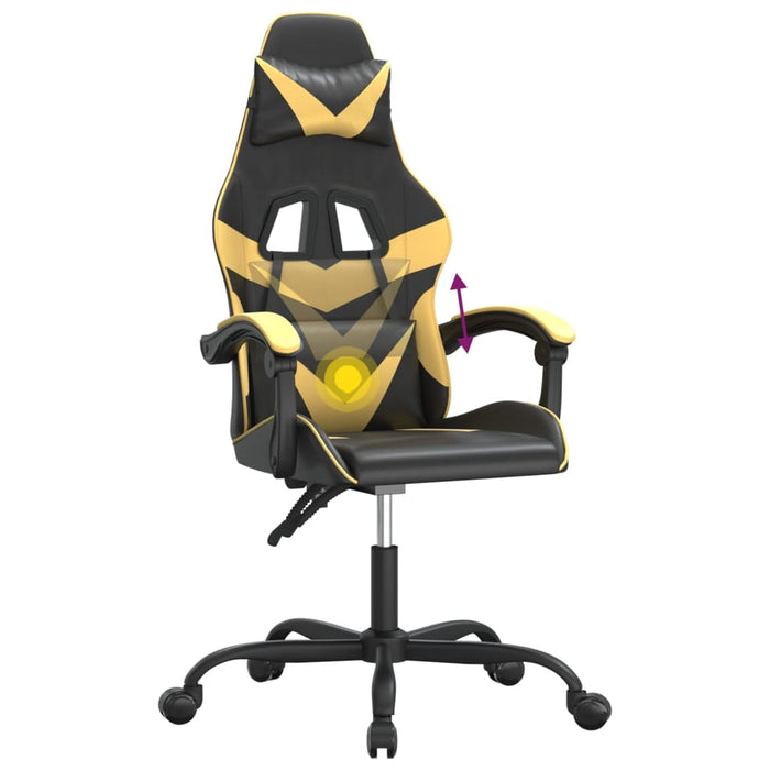 Scaun de gaming pivotant, negru și auriu, piele ecologică WALTI