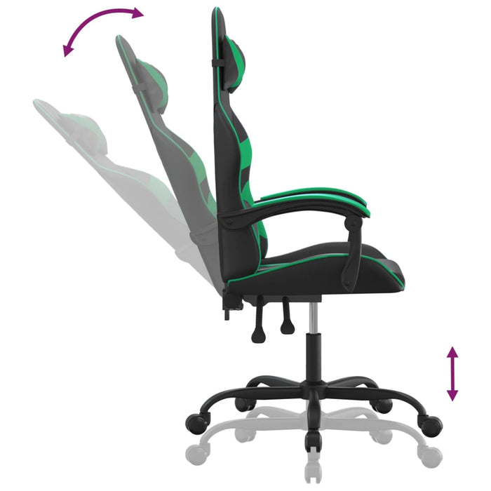 Scaun de gaming pivotant, negru și verde, piele ecologică - WALTI WALTI