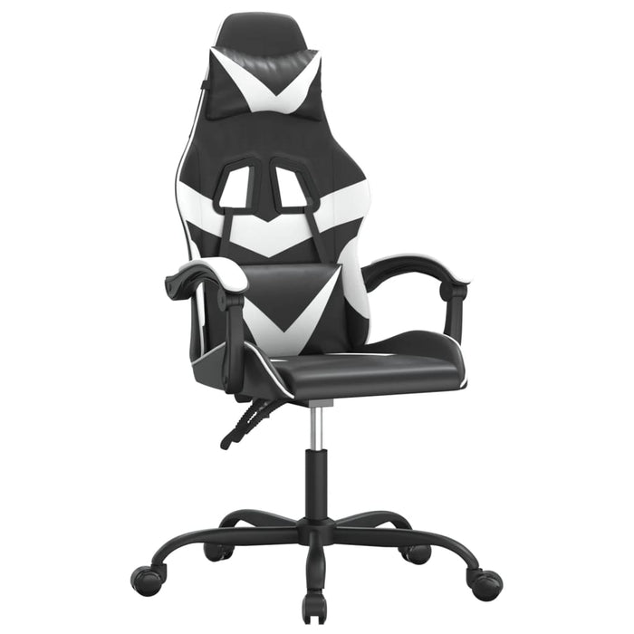 Scaun de gaming pivotant, negru și alb, piele ecologică WALTI