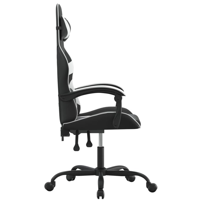 Scaun de gaming pivotant, negru și alb, piele ecologică WALTI