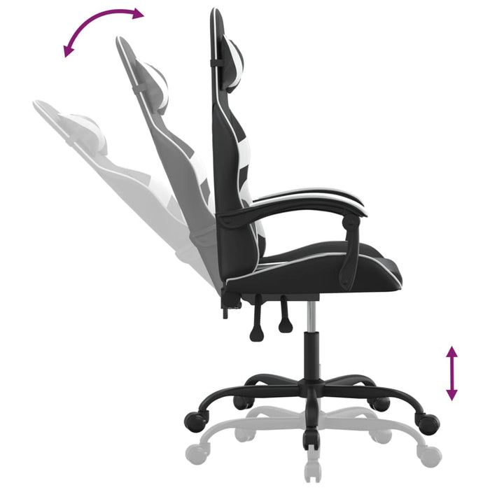 Scaun de gaming pivotant, negru și alb, piele ecologică WALTI