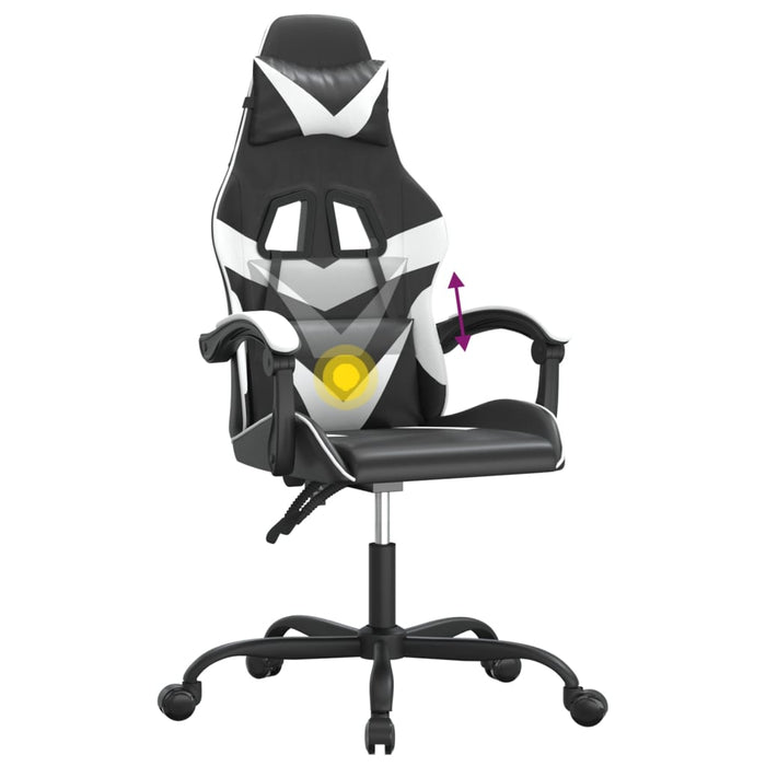 Scaun de gaming pivotant, negru și alb, piele ecologică WALTI