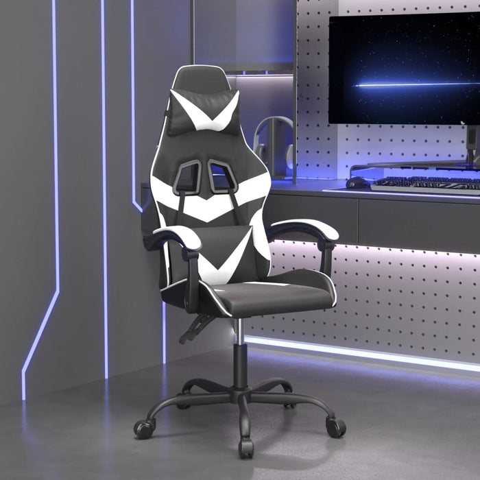 Scaun de gaming pivotant, negru și alb, piele ecologică WALTI