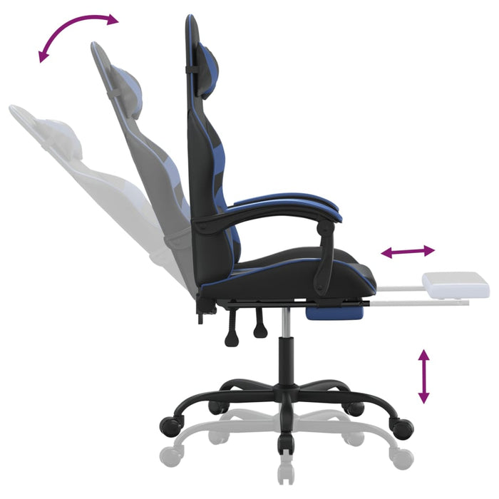 Scaun gaming pivotant/suport picioare negru/albastru piele eco - WALTI WALTI