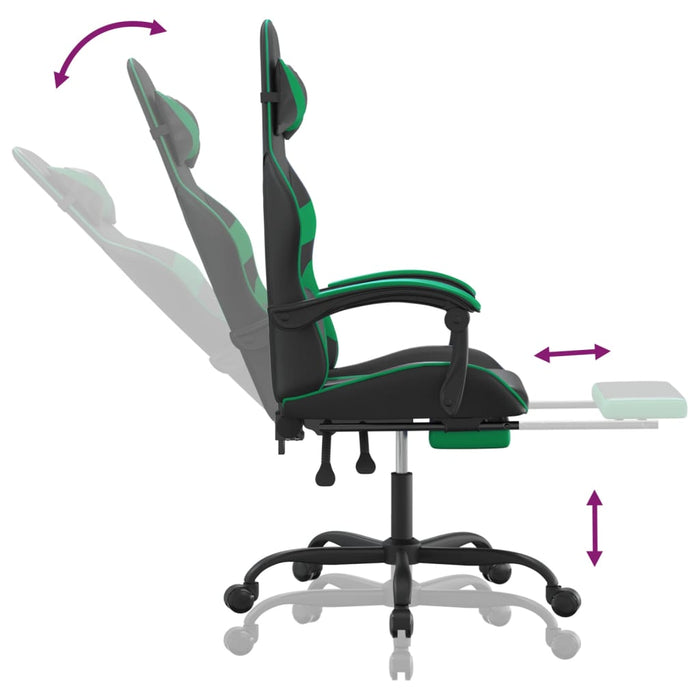 Scaun de gaming pivotant/suport picioare negru/verde piele eco - WALTI WALTI