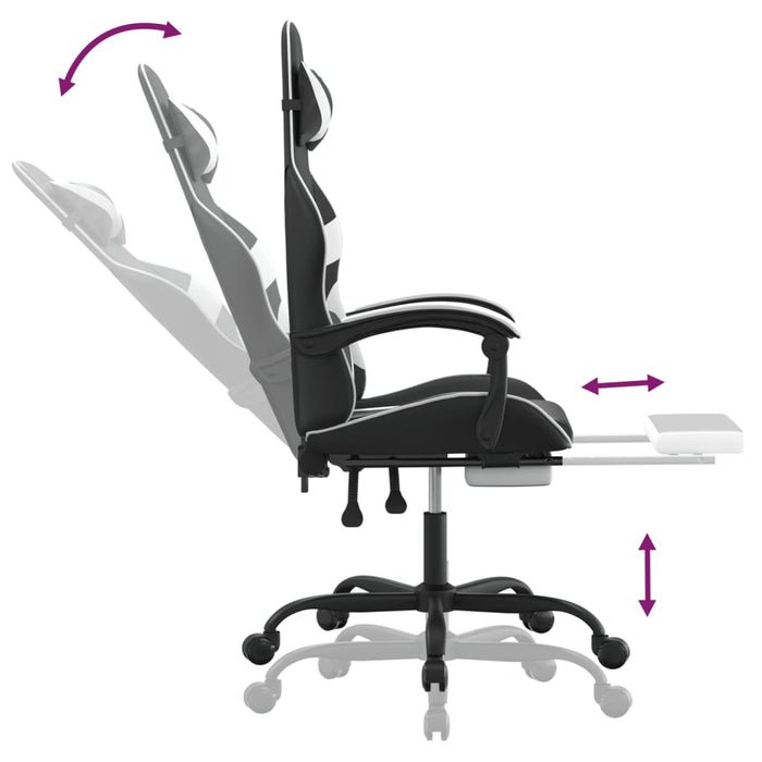 Scaun gaming pivotant/suport picioare negru/alb piele eco - WALTI WALTI