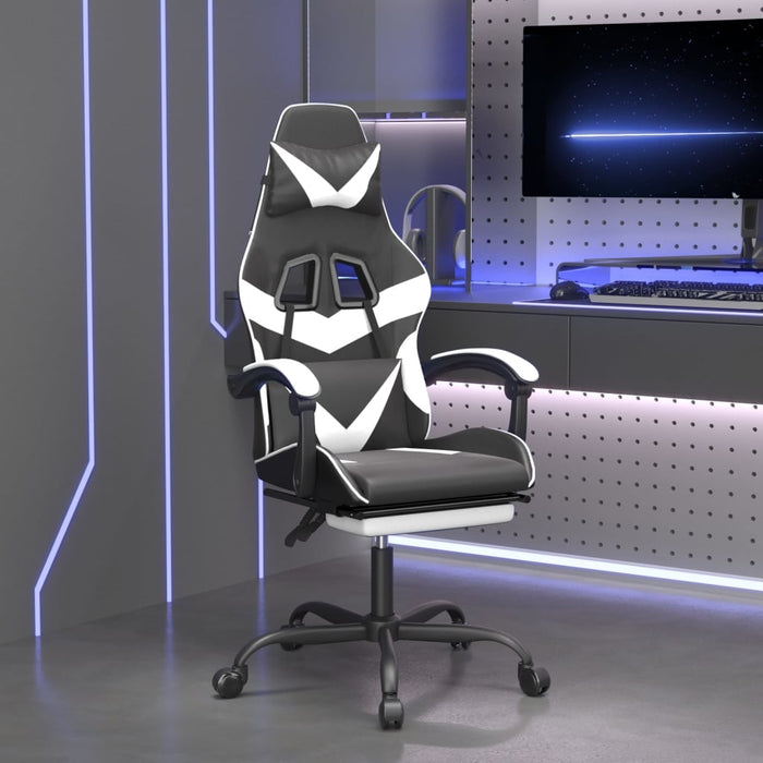 Scaun gaming pivotant/suport picioare negru/alb piele eco - WALTI WALTI