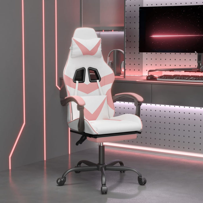 Scaun de gaming pivotant cu suport picioare alb&roz piele eco - WALTI WALTI
