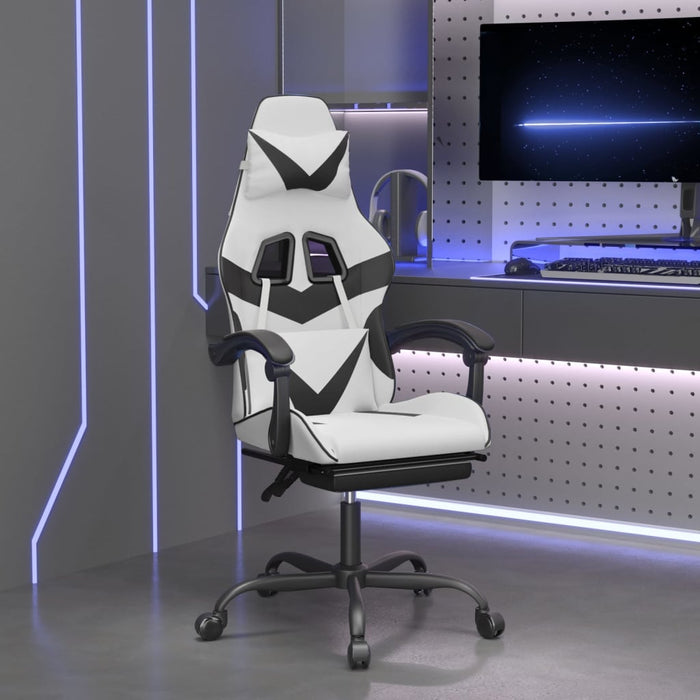 Scaun de gaming pivotant cu suport picioare alb&negru piele eco - WALTI WALTI