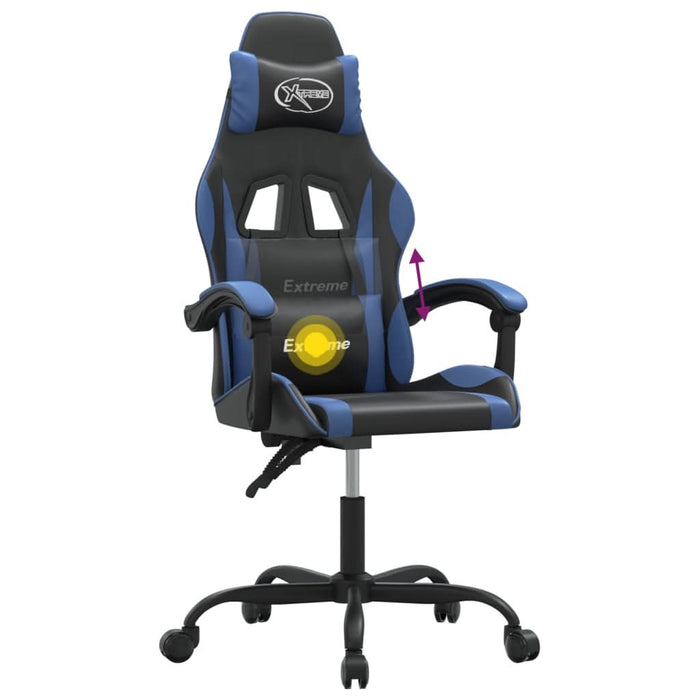 Scaun de gaming pivotant, negru și albastru, piele ecologică WALTI