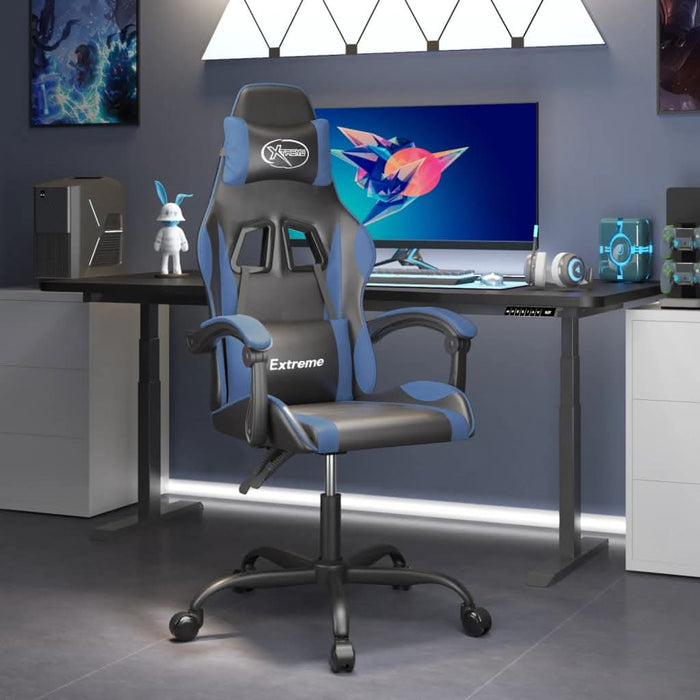 Scaun de gaming pivotant, negru și albastru, piele ecologică WALTI