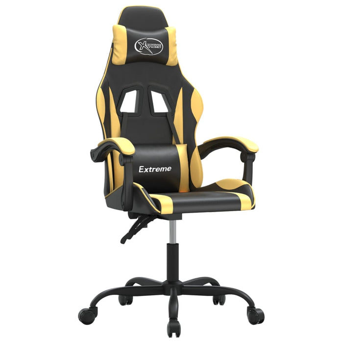 Scaun de gaming pivotant, negru și auriu, piele ecologică WALTI
