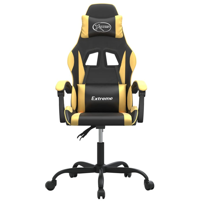 Scaun de gaming pivotant, negru și auriu, piele ecologică WALTI