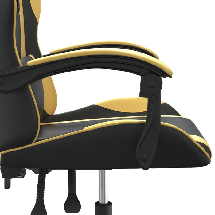 Scaun de gaming pivotant, negru și auriu, piele ecologică WALTI