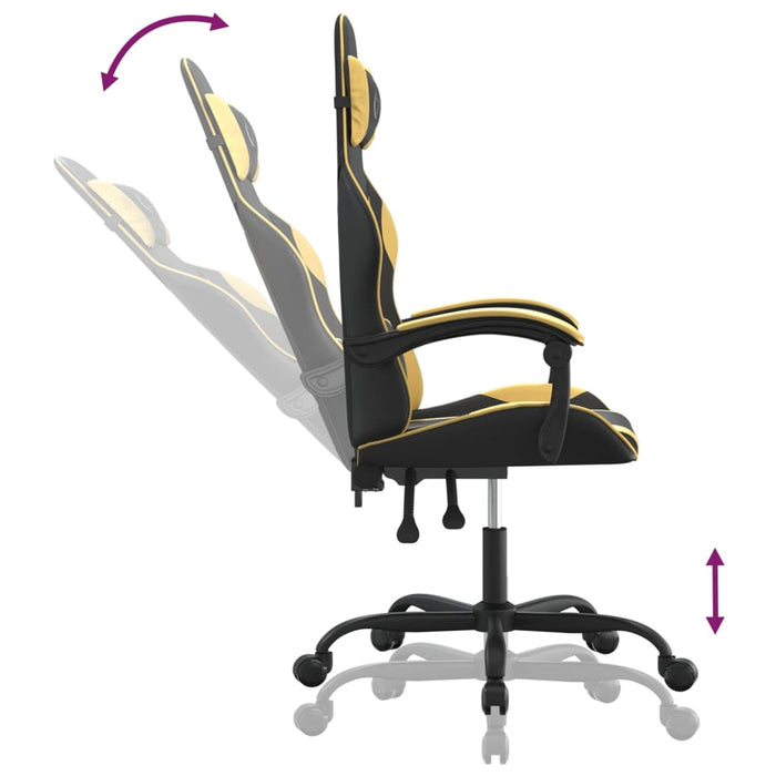 Scaun de gaming pivotant, negru și auriu, piele ecologică WALTI