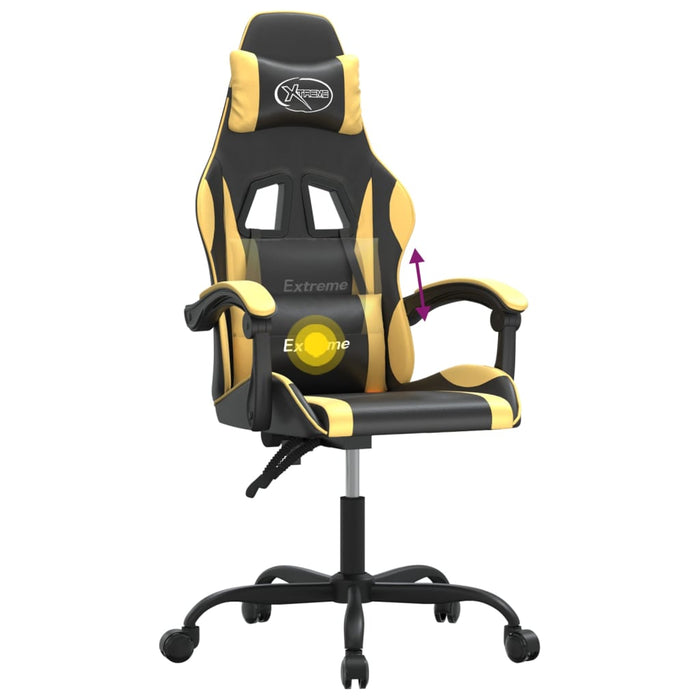 Scaun de gaming pivotant, negru și auriu, piele ecologică WALTI