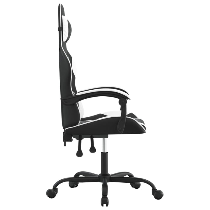Scaun de gaming pivotant, negru și alb, piele ecologică WALTI