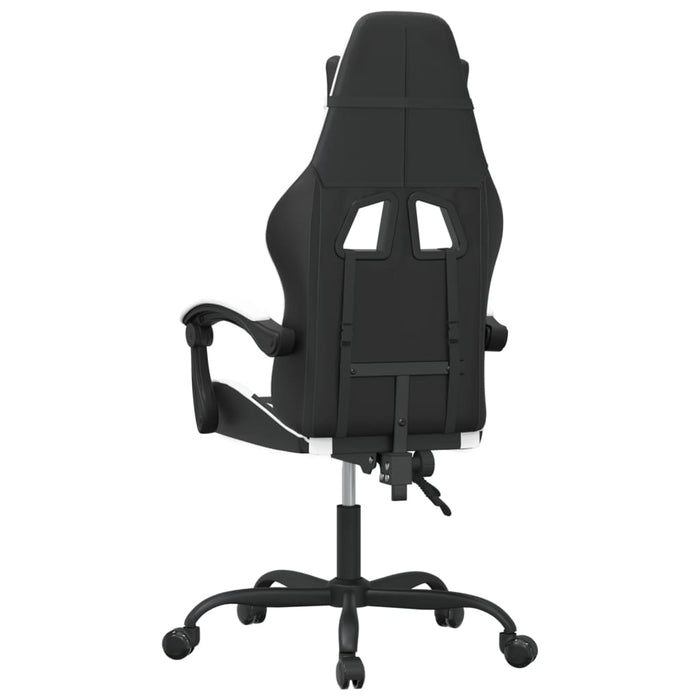 Scaun de gaming pivotant, negru și alb, piele ecologică WALTI