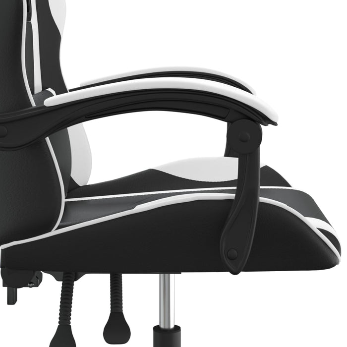 Scaun de gaming pivotant, negru și alb, piele ecologică WALTI