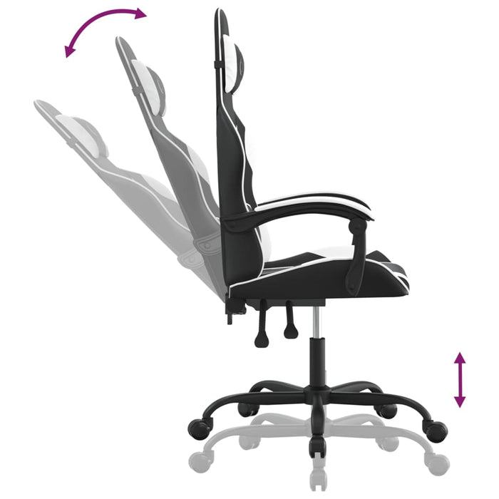 Scaun de gaming pivotant, negru și alb, piele ecologică WALTI