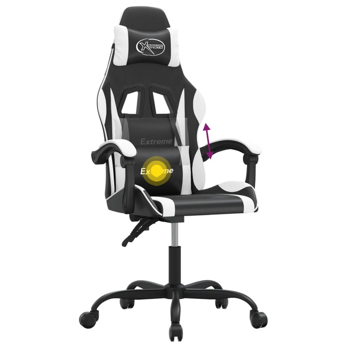 Scaun de gaming pivotant, negru și alb, piele ecologică WALTI